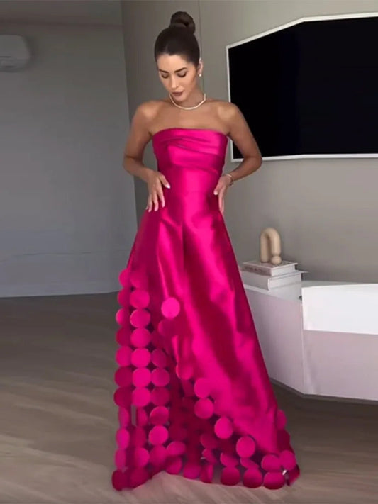 Rose Red Sleeveless Satin Maxi Dress With Backless Design