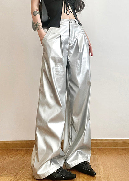 Silver Pockets High Waist Wide Leg Pants Summer Pp024