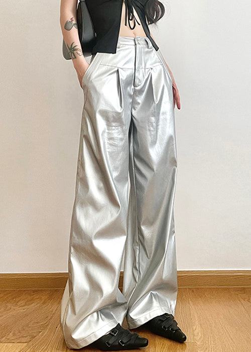 Silver Pockets High Waist Wide Leg Pants Summer Pp024