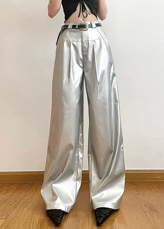 Silver Pockets High Waist Wide Leg Pants Summer Pp024
