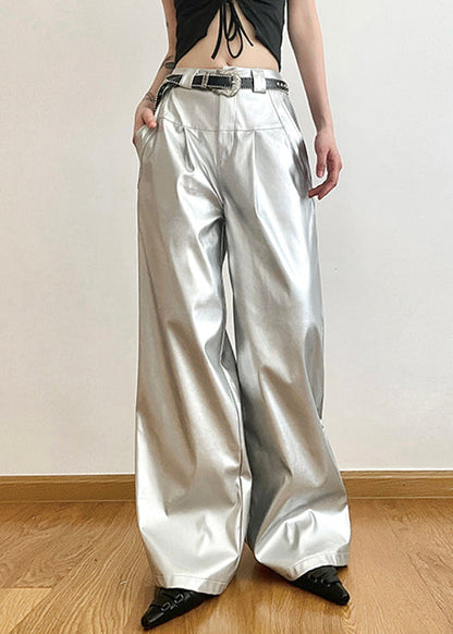 Silver Pockets High Waist Wide Leg Pants Summer Pp024