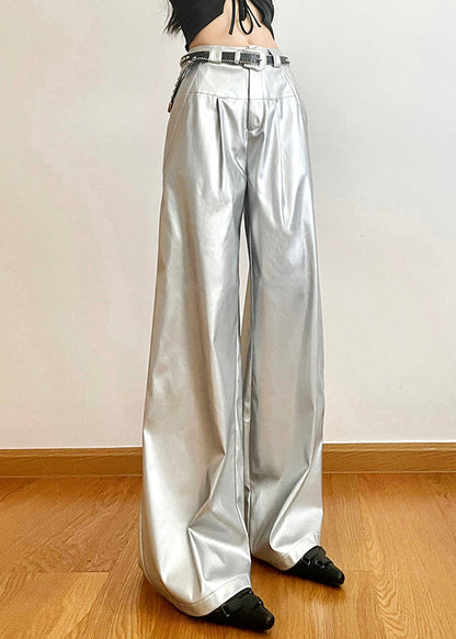 Silver Pockets High Waist Wide Leg Pants Summer Pp024