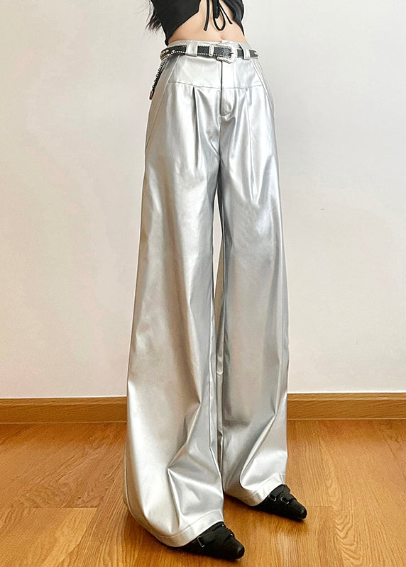 Silver Pockets High Waist Wide Leg Pants Summer Pp024