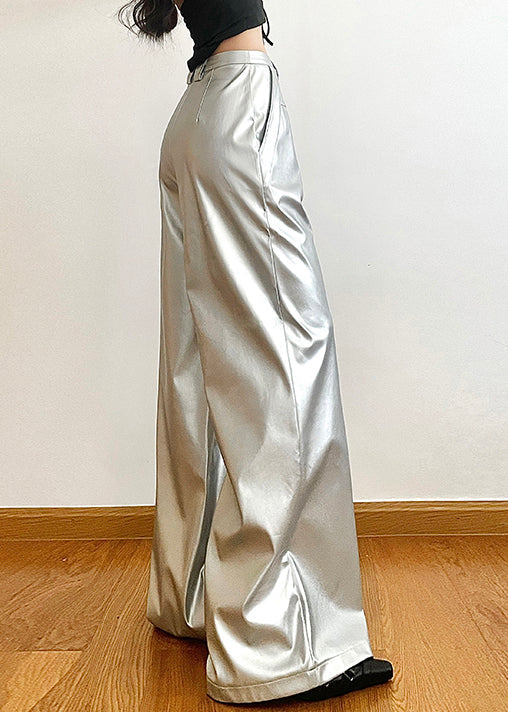 Silver Pockets High Waist Wide Leg Pants Summer Pp024