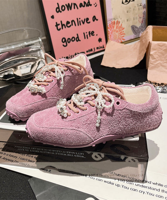 Up Splicing Zircon Suede Purple Lace Pearl Flats