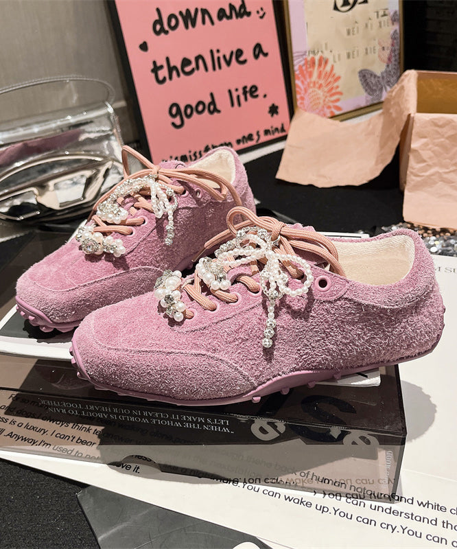 Up Splicing Zircon Suede Purple Lace Pearl Flats