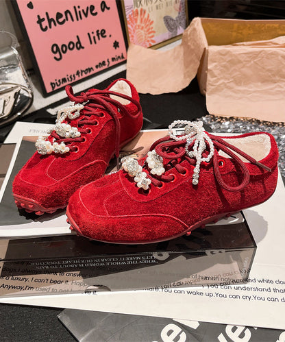 Up Splicing Zircon Suede Purple Lace Pearl Flats