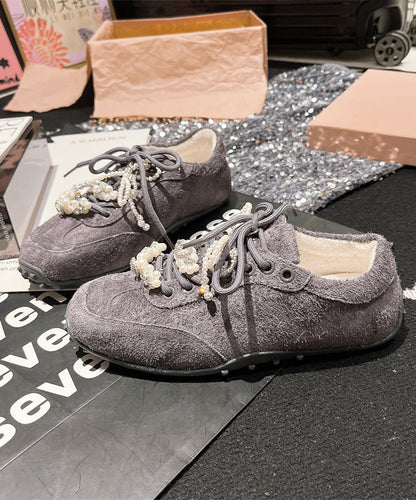 Up Splicing Zircon Suede Purple Lace Pearl Flats