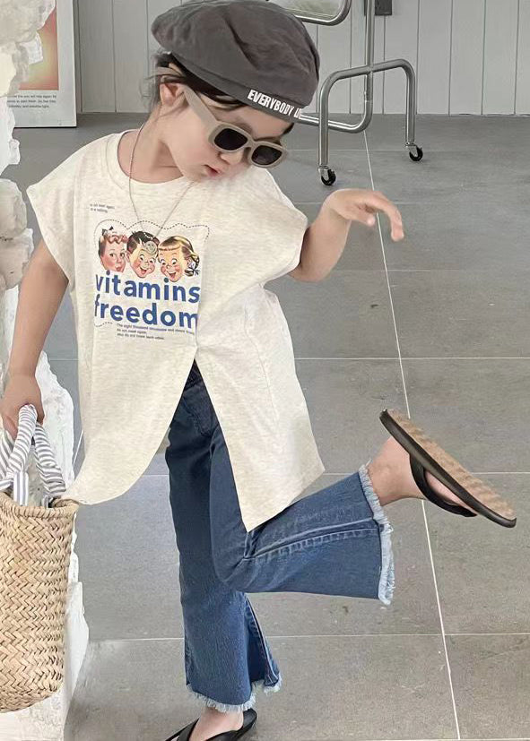 White Asymmetrical Patchwork T Shirts and Denim Pants Two Piece Set Short Sleeve Yu1085