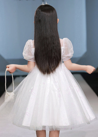 White Nail Bead Patchwork Tulle Vacation Maxi Dresses Short Sleeve Xz042