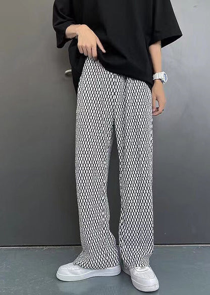 Spring White Plaid Long Pants Oversized