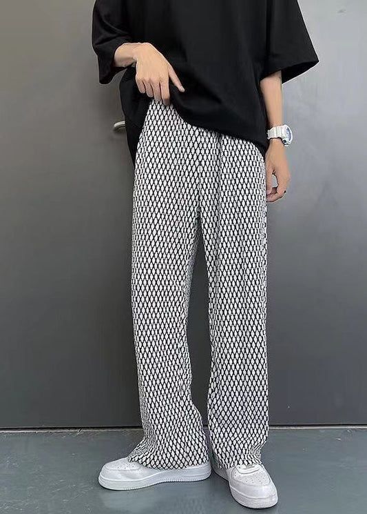 Spring White Plaid Long Pants Oversized