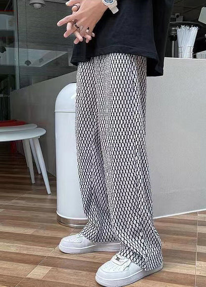 Spring White Plaid Long Pants Oversized