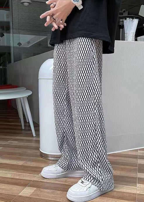 Spring White Plaid Long Pants Oversized