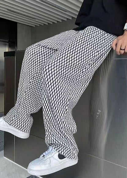 Spring White Plaid Long Pants Oversized