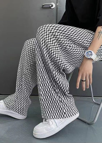 Spring White Plaid Long Pants Oversized