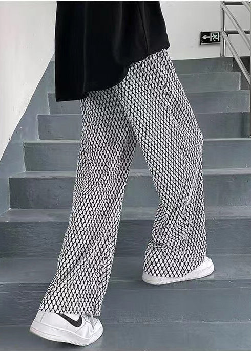 Spring White Plaid Long Pants Oversized