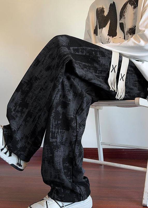 White Tie Dye Elastic Waist Warm Fleece Pants Winter Wa054