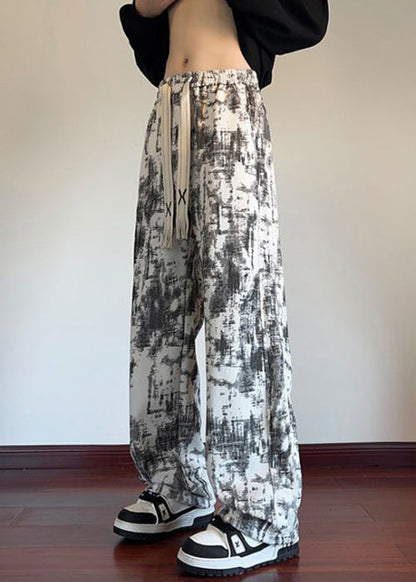 White Tie Dye Elastic Waist Warm Fleece Pants Winter Wa054