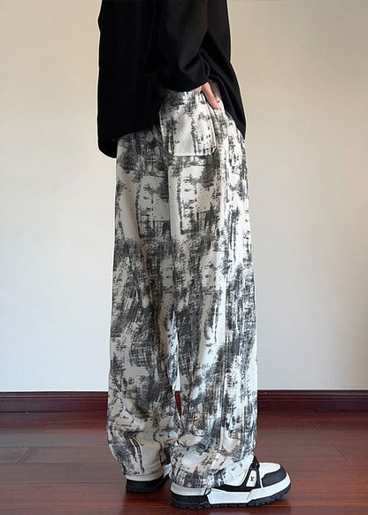 White Tie Dye Elastic Waist Warm Fleece Pants Winter Wa054