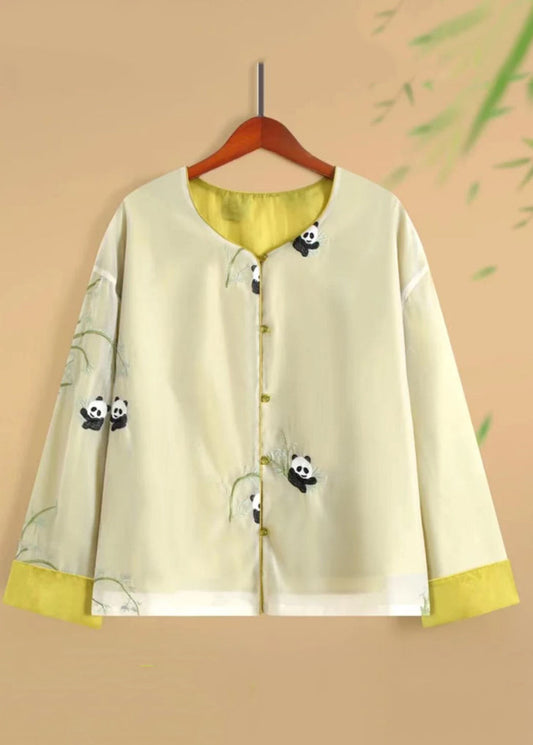 Yellow O-neck Animal Print Silk Coats Fall Ag1038