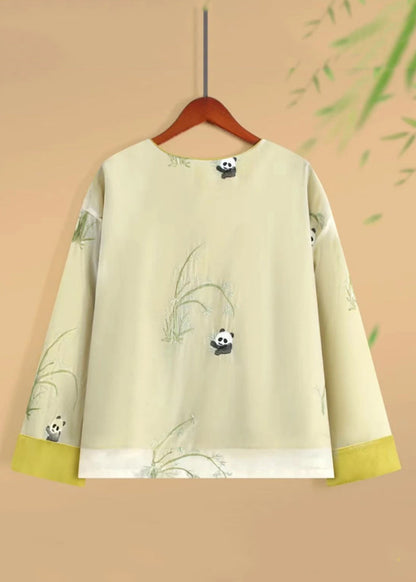 Yellow O-neck Animal Print Silk Coats Fall Ag1038