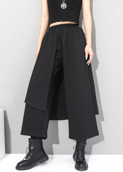 Chice Black Fake Two Pieces Pants Skirt Asymmetrical Patchwork Spring Rz001