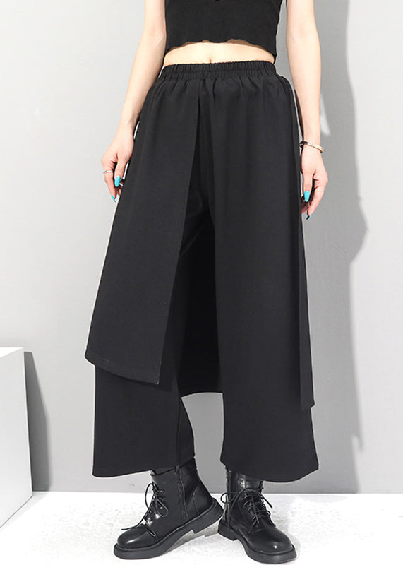Chice Black Fake Two Pieces Pants Skirt Asymmetrical Patchwork Spring Rz001