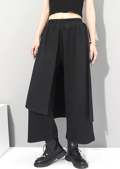 Chice Black Fake Two Pieces Pants Skirt Asymmetrical Patchwork Spring Rz001
