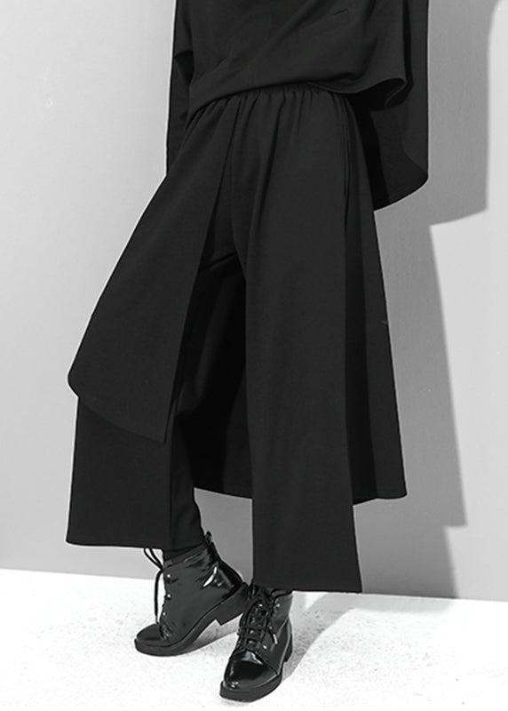 Chice Black Fake Two Pieces Pants Skirt Asymmetrical Patchwork Spring Rz001