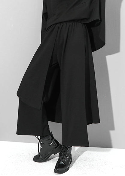 Chice Black Fake Two Pieces Pants Skirt Asymmetrical Patchwork Spring Rz001