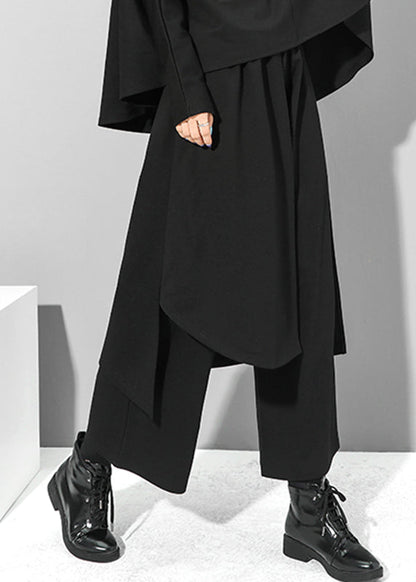 Chice Black Fake Two Pieces Pants Skirt Asymmetrical Patchwork Spring Rz001