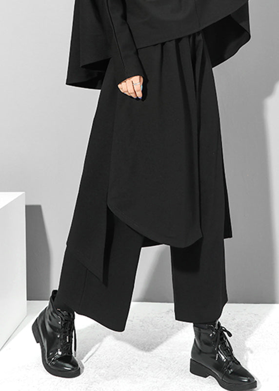 Chice Black Fake Two Pieces Pants Skirt Asymmetrical Patchwork Spring Rz001