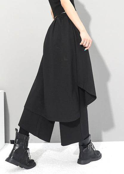 Chice Black Fake Two Pieces Pants Skirt Asymmetrical Patchwork Spring Rz001