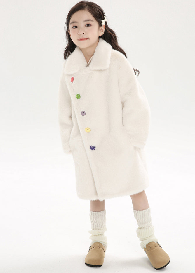 Chice Pink Asymmetrical Peter Pan Collar Kids Mink Velvet Long Woolen Coats Winter Wl016