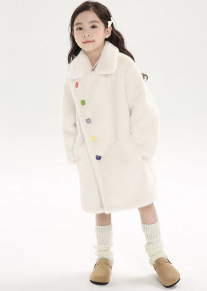 Chice Pink Asymmetrical Peter Pan Collar Kids Mink Velvet Long Woolen Coats Winter Wl016