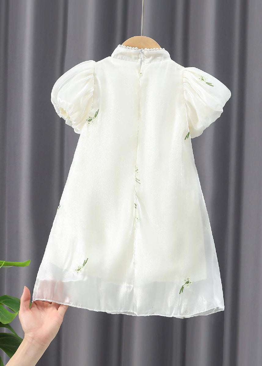 Chinese Style Apricot Embroideried Nail Bead Chiffon Long Dress Summer Mn013
