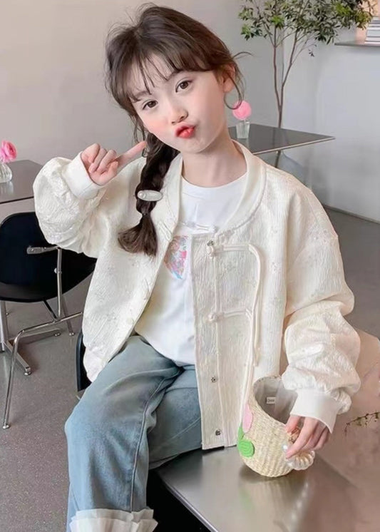 Chinese Style Beige O-neck Sequins Button Kids Coats Fall Qv038