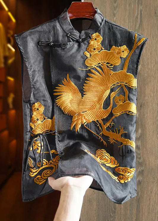 Chinese Style Embroidered Lace Up Waistcoat Sleeveless