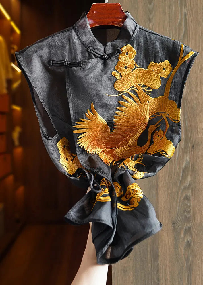 Chinese Style Embroidered Lace Up Waistcoat Sleeveless