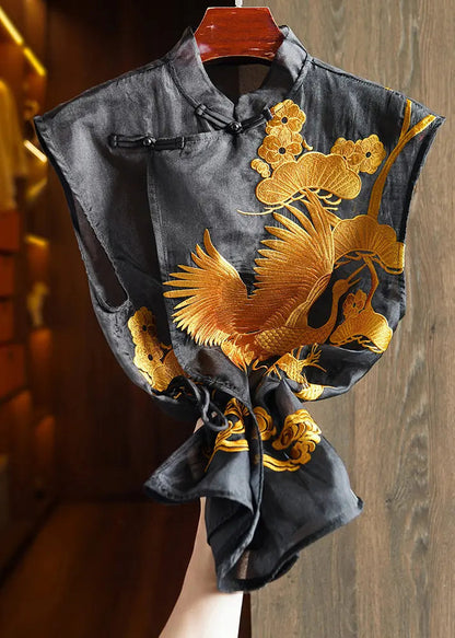 Chinese Style Embroidered Lace Up Waistcoat Sleeveless