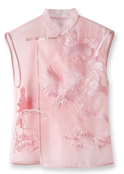Chinese Style Embroidered Lace Up Waistcoat Sleeveless
