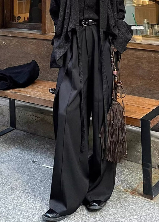 Chinese Style Black High Wais Patchwork Pants Sa030