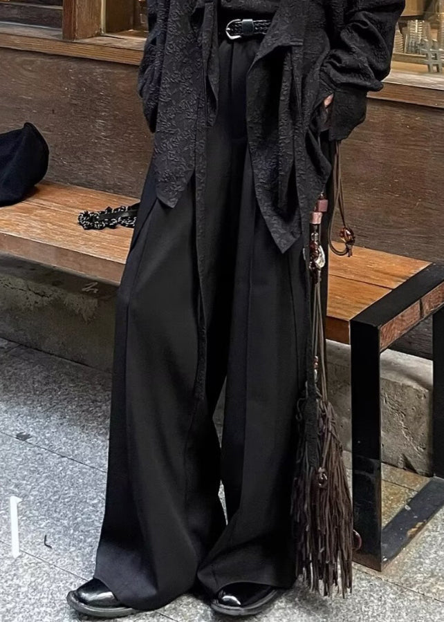 Chinese Style Black High Wais Patchwork Pants Sa030