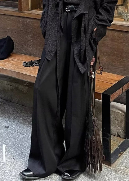 Chinese Style Black High Wais Patchwork Pants Sa030