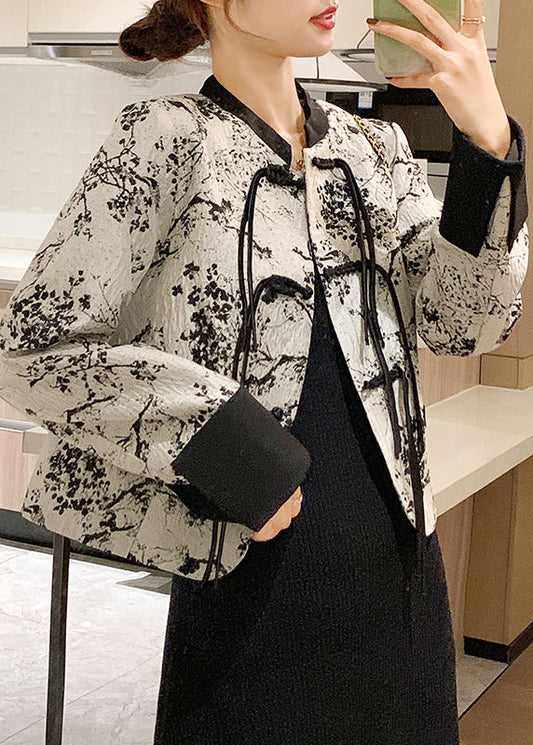 Chinese Style Black O-neck Button Cotton Coat Spring Qa1029