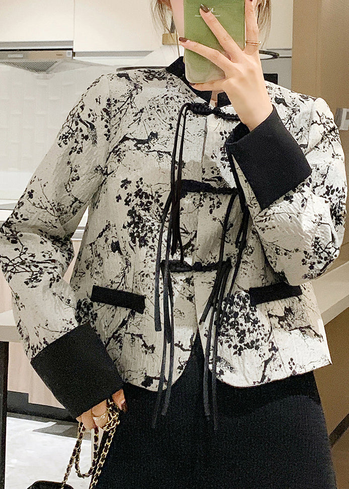Chinese Style Black O-neck Button Cotton Coat Spring Qa1029