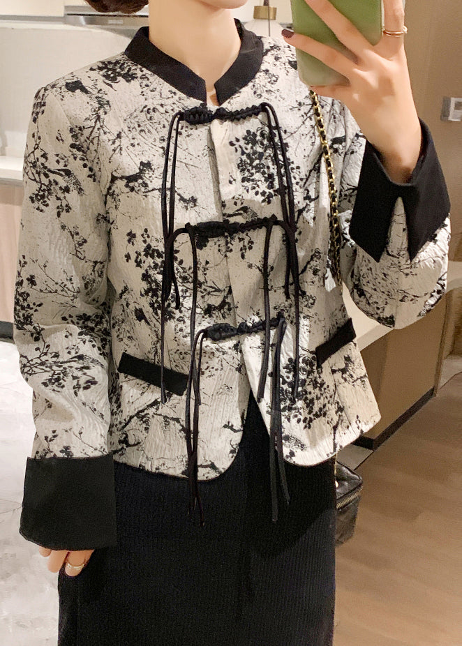 Chinese Style Black O-neck Button Cotton Coat Spring Qa1029