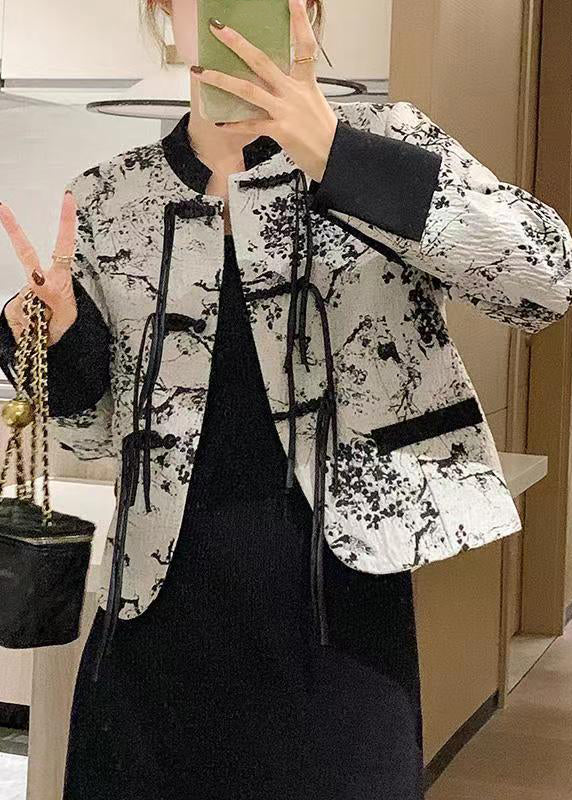 Chinese Style Black O-neck Button Cotton Coat Spring Qa1029