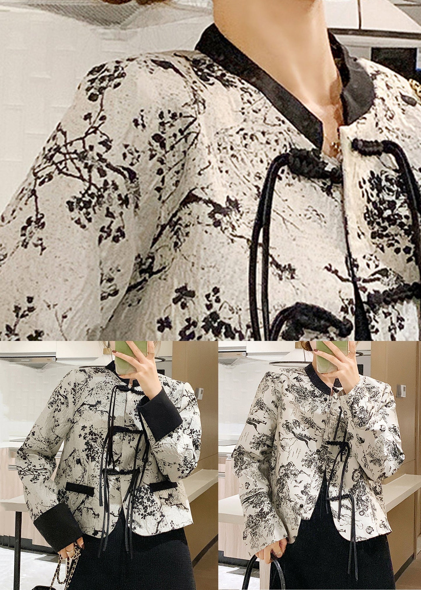 Chinese Style Black O-neck Button Cotton Coat Spring Qa1029